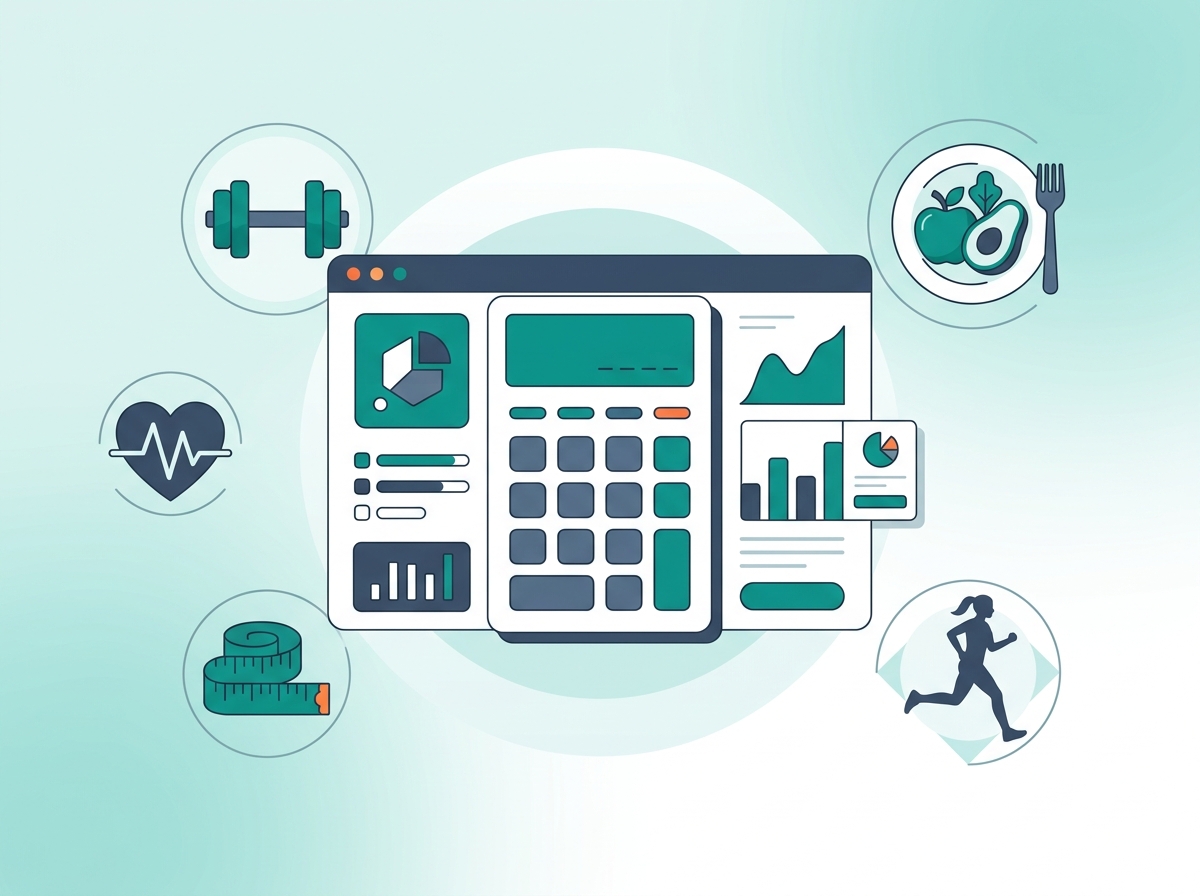 FitTrackPro fitness calculator dashboard showing BMI, calories, protein, and nutrition metrics