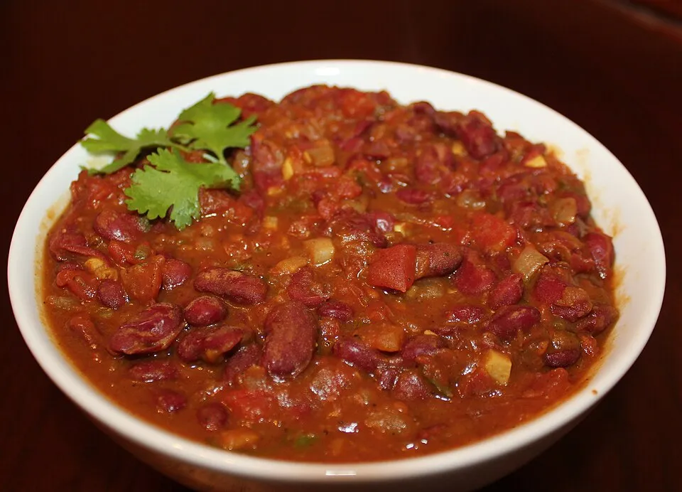 Bowl of cooked Indian rajma curry