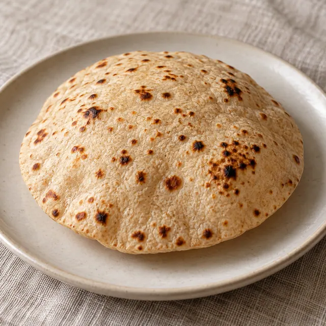 Fresh whole wheat phulka with toasted spots